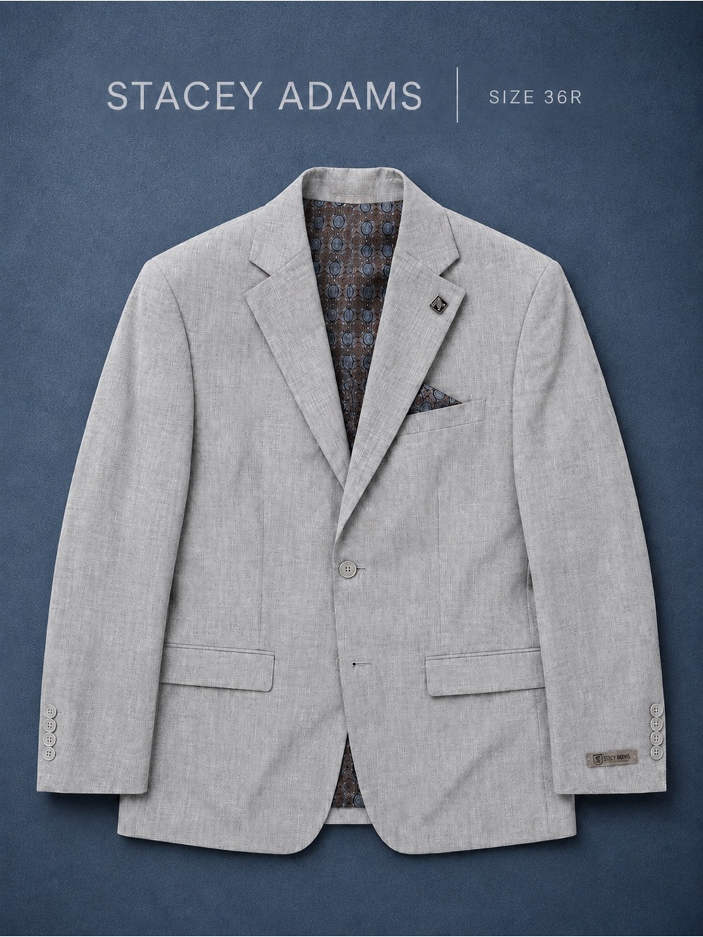 NWT Stacy Adams Sport Coat Blazer 36R Light Gray Textured Jacket MSRP $349